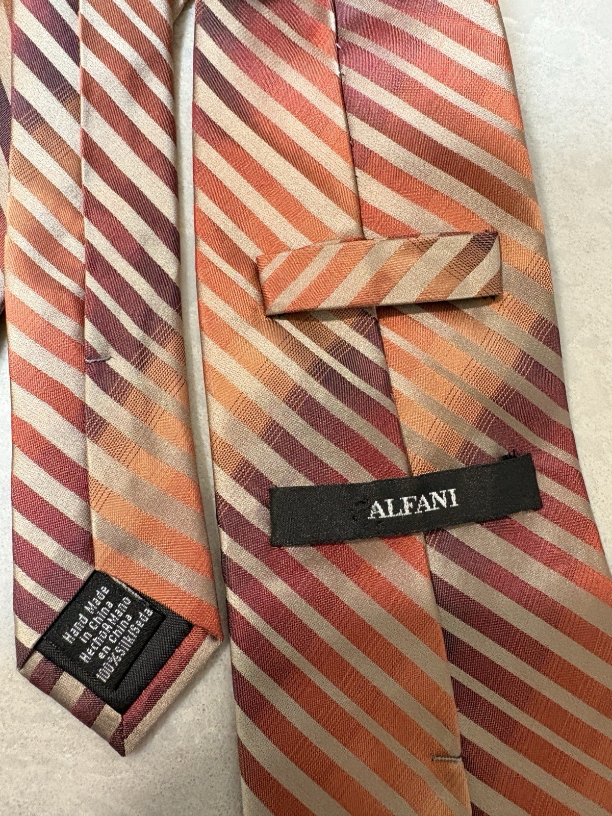 Alfani Orange Ombré Gold 100% Silk Diagonal Striped Tie 3 3/4” wide