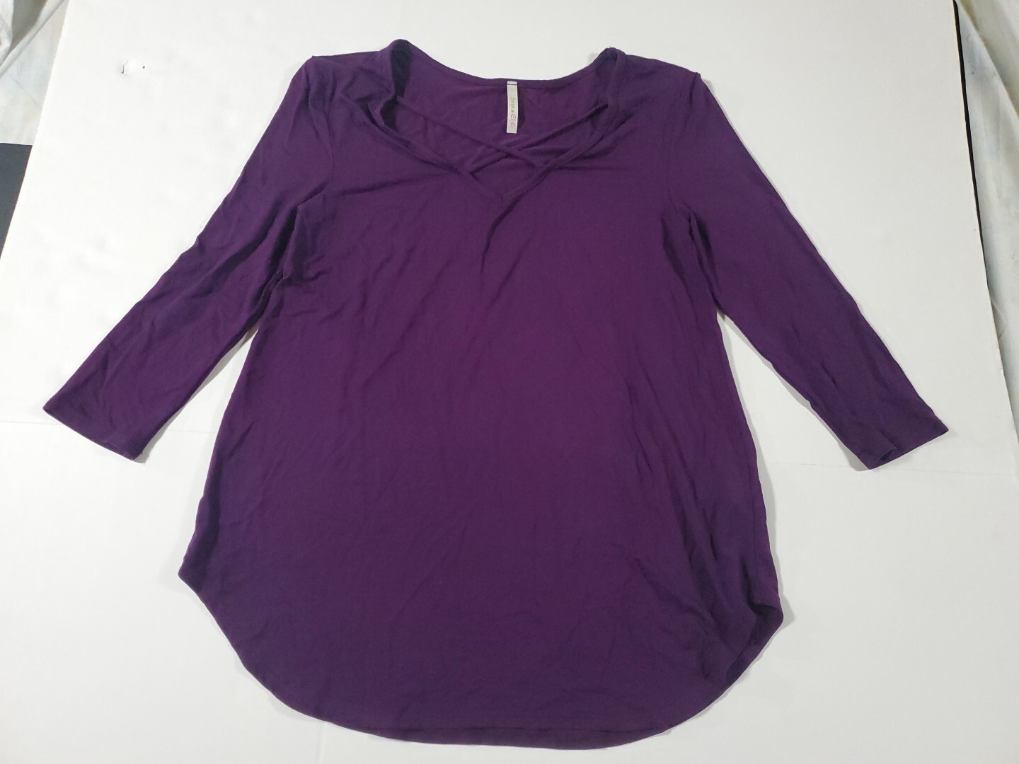 Lime n Chili Womens Cross Laced V-Neck 3/4 Sleeve Casual Top Purple Size S