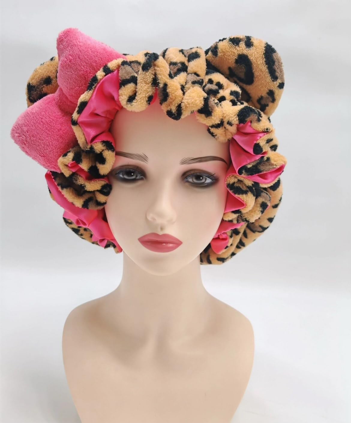 Cute Cat Ear Luxury Leopard Satin Sleep Bonnet for One Size, Cheetah