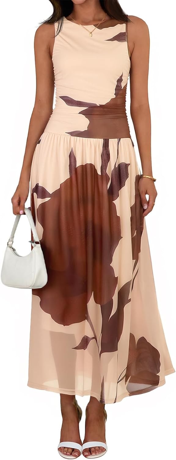 Womens Summer Floral Maxi Dress Casual Sleeveless A Line Swing Flowy Bea