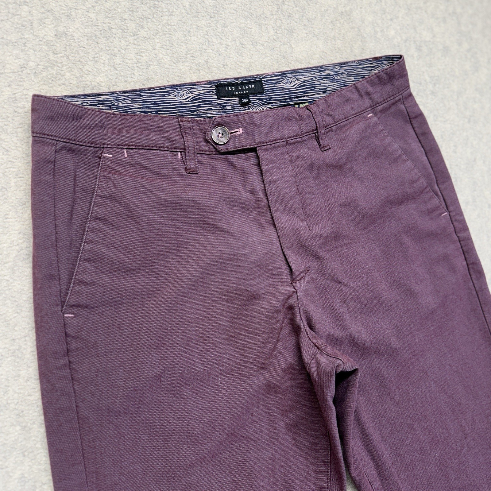 Ted Baker London Mens Chino Pants 30R Purple Slim Fit Cotton Stretch