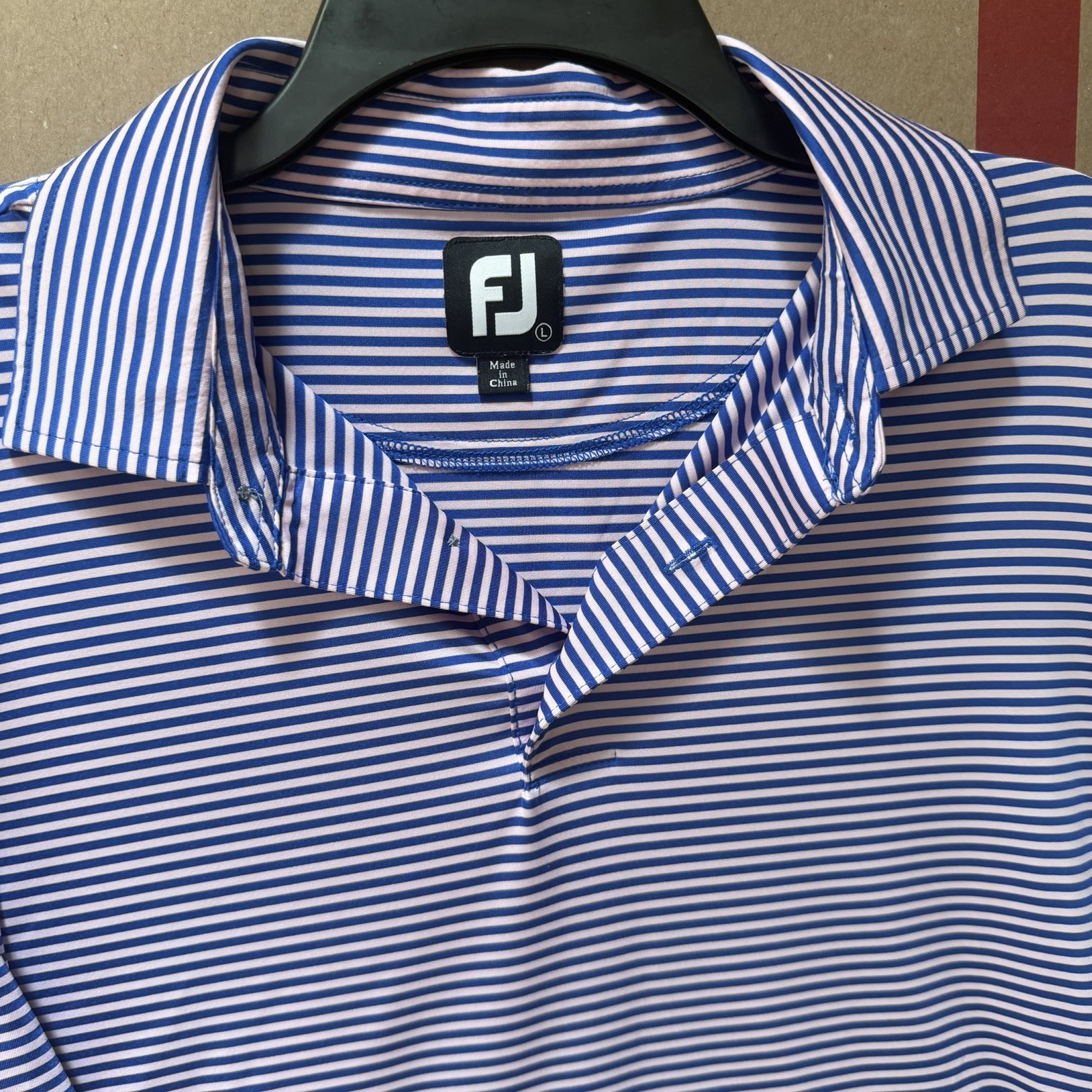 Footjoy LARGE Shirt Blue Pink Striped Polo Short Sleeve Golf Casual