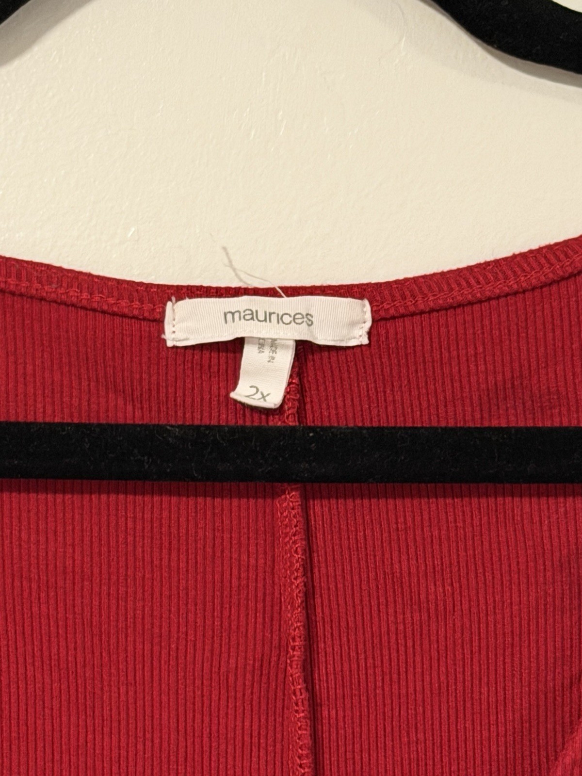 Maurices 2X Red Solid V-Neck Long Sleeve Wrap Tie Knit Blouse for Women Plus