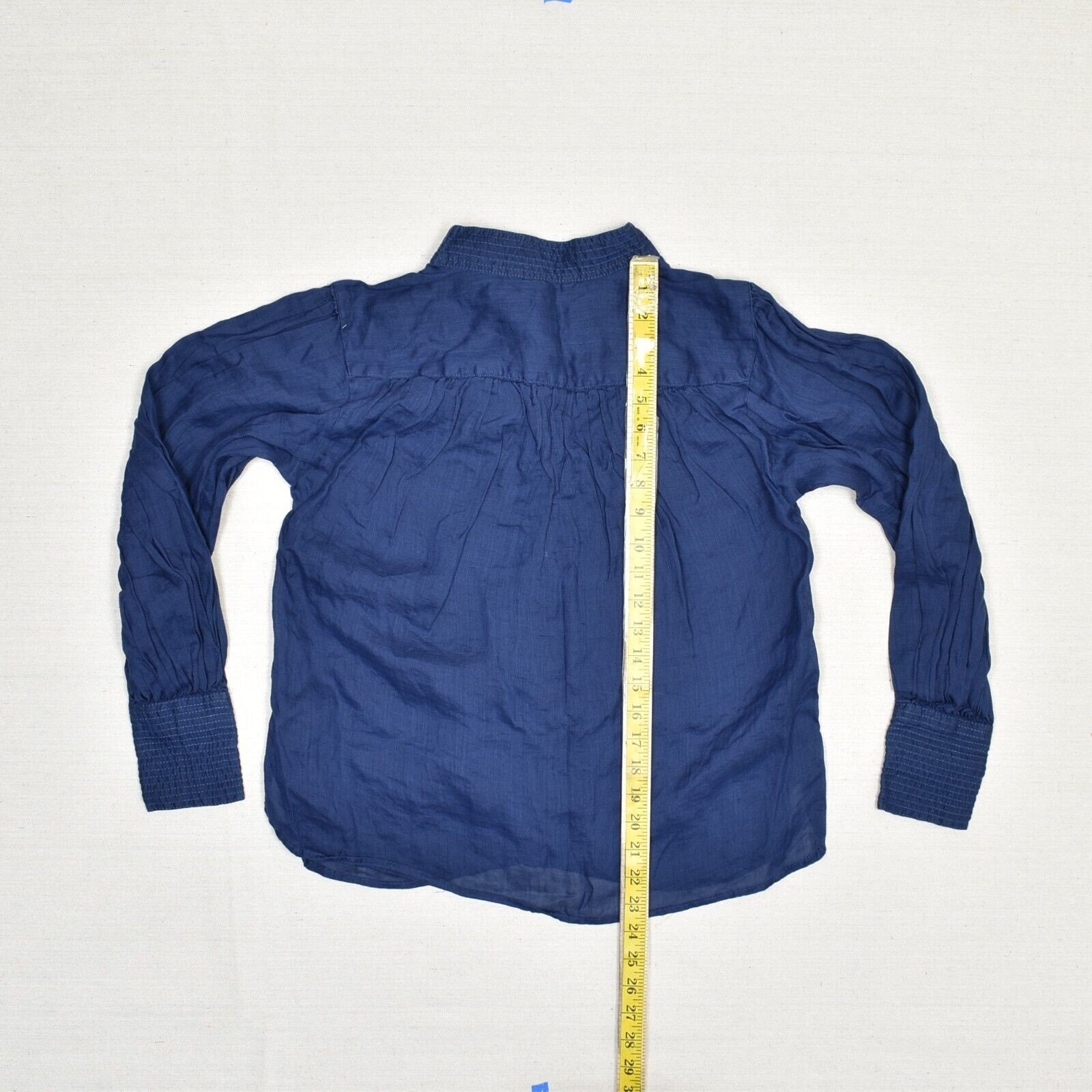 Banana Republic Women Blouse Long Sleeve High Neck 100% Ramie Blue Size S