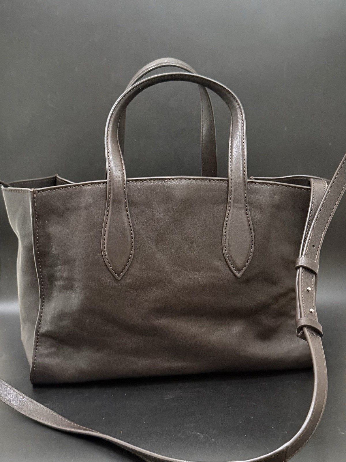MASSIMO DUTTI Nappa Leather Brown Medium MD Icon Tote Bag EUC
