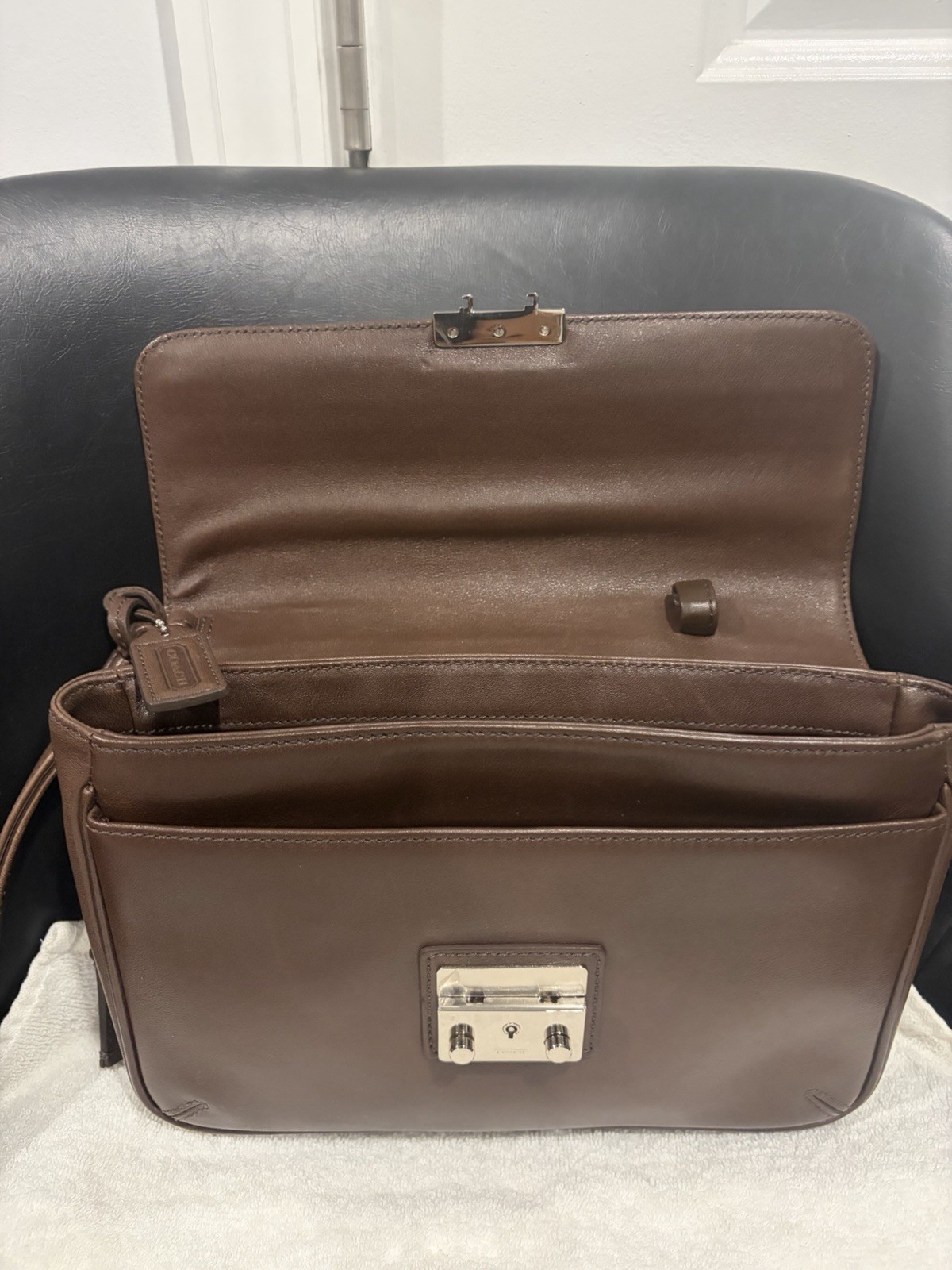 Coach Clutch with Push Lock, Wrist Strap, Inner Pockets