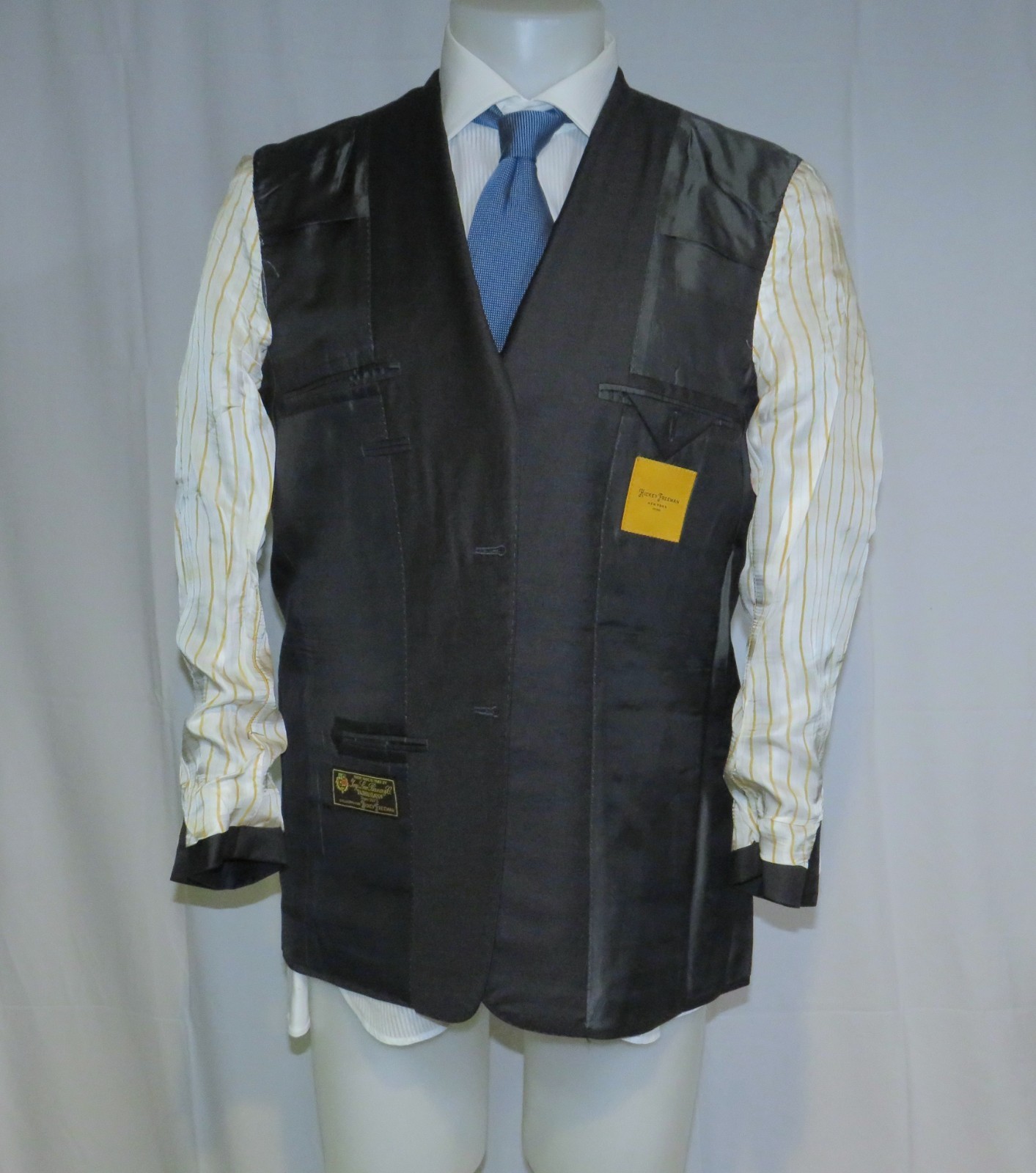 Hickey Freeman Beacon Loro Piana 150 Yellow Label Solid Charcoal Suit Jacket 40R