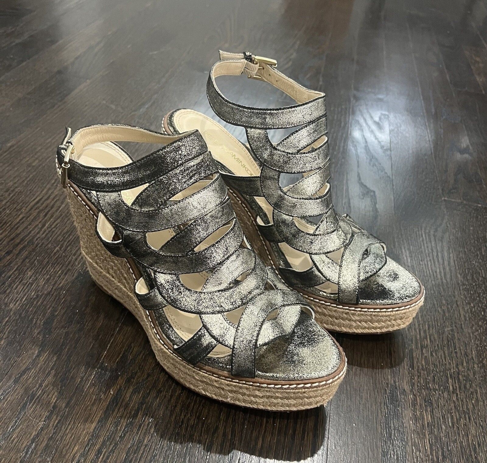 Rebecca Minkoff Sandals Women’s 9.5 B Gold Platform Espadrille Strappy Wedge