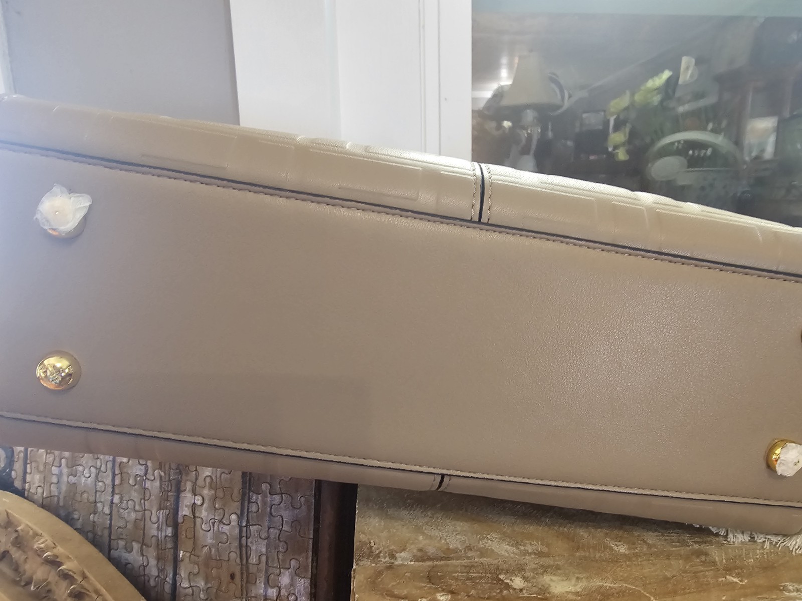 Fendi Beige Embossed Logo Satchel Top Handle, Detachable Strap, Turn Lock