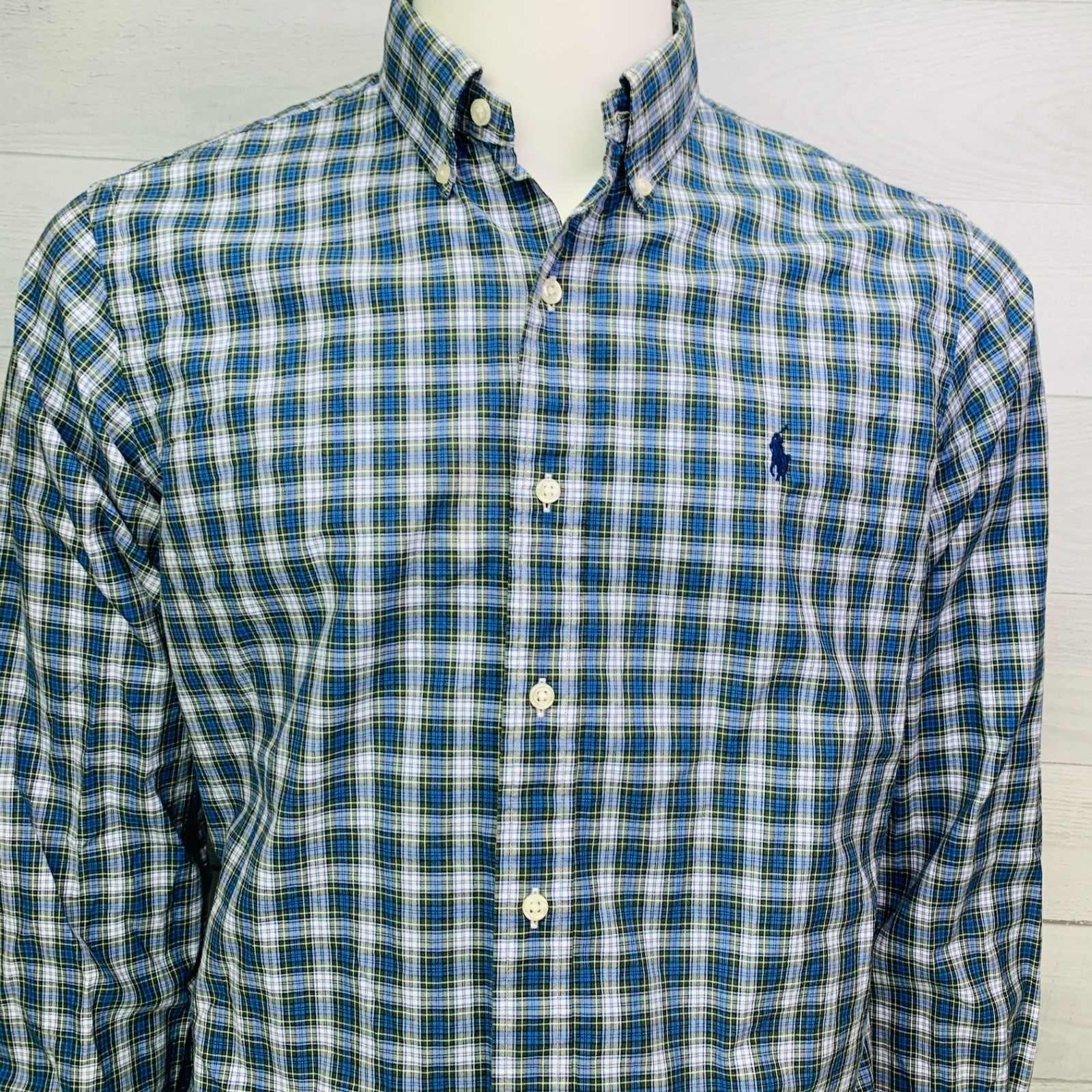 Ralph Lauren Mens Dress Shirt Button Down Blue Green Plaid Size 15.5 – 39 | M