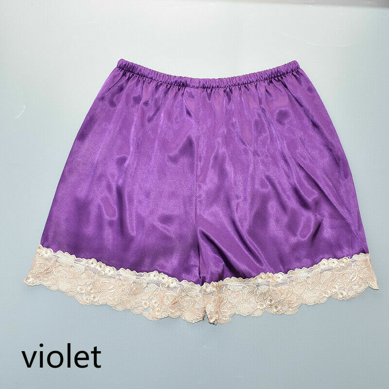 Lady Satin Lace Underwear Underpants Loose Faux Silk Nightwear Sleepwears Casual
