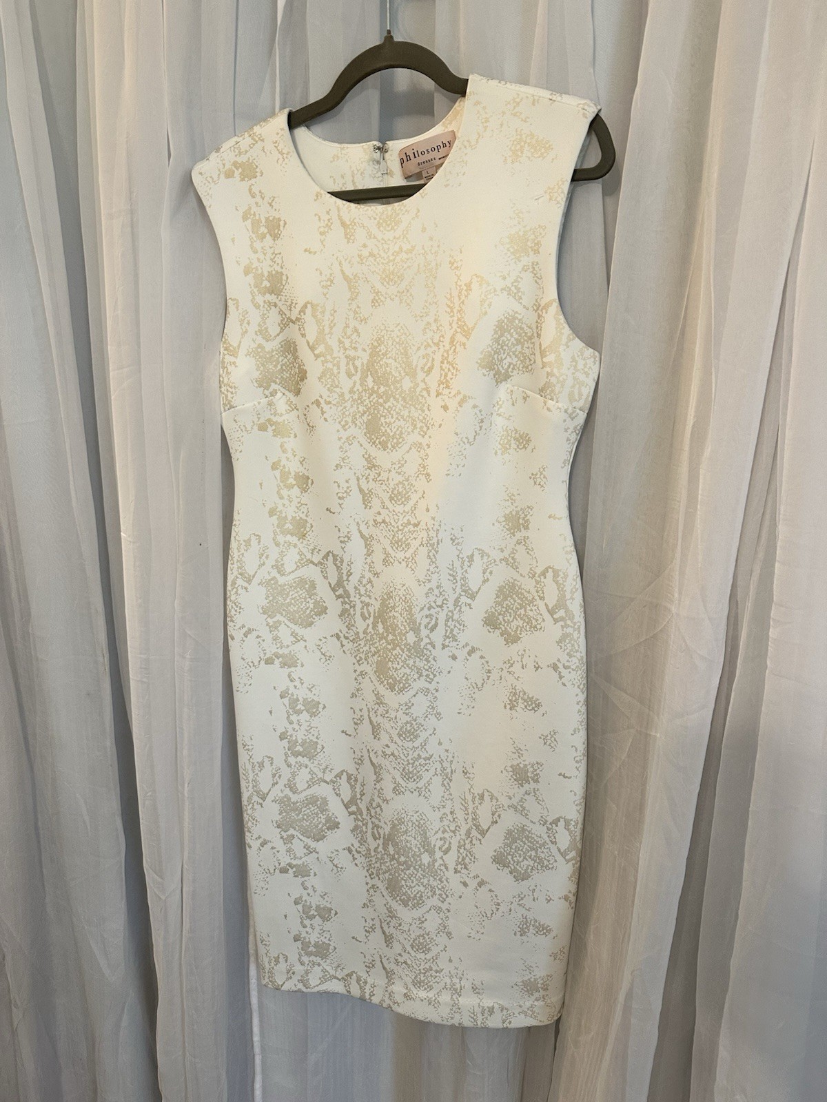 Philosophy Cream Brocade Midi Dress With Abstract Gold Metallic Design