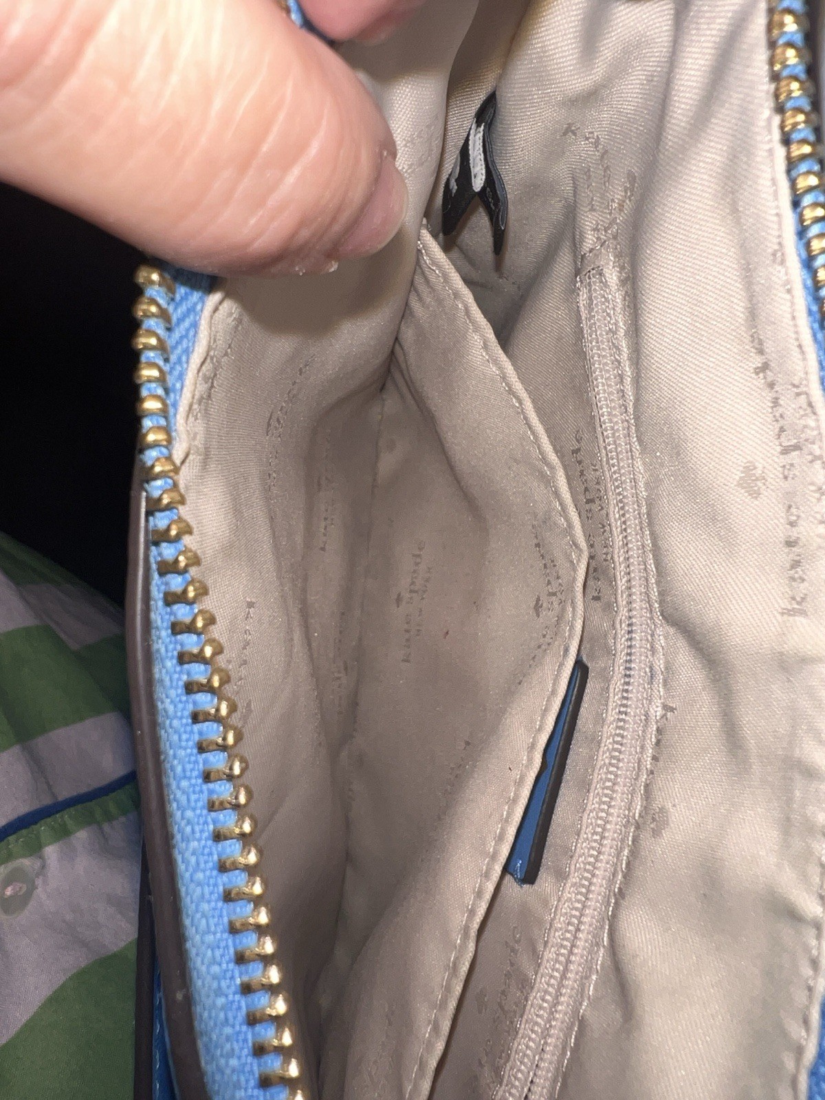 Kate Spade New York Blue Pebbled Small Crossbody Zip Bag Gold Hardware Strap