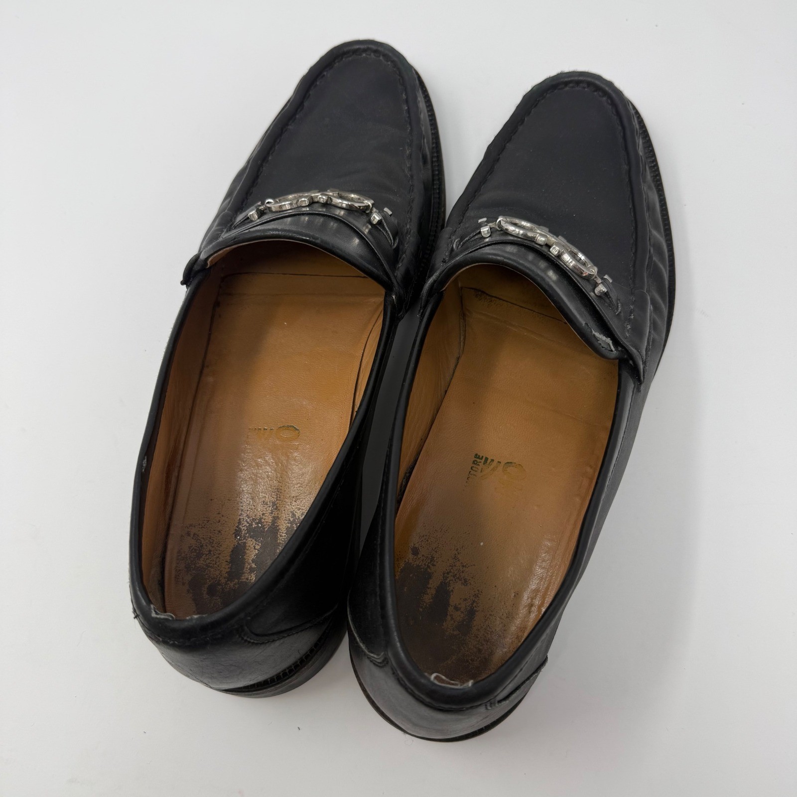 Salvatore Ferragamo Mens 11.5 Black Leather Gancini Bit Loafers FLAW