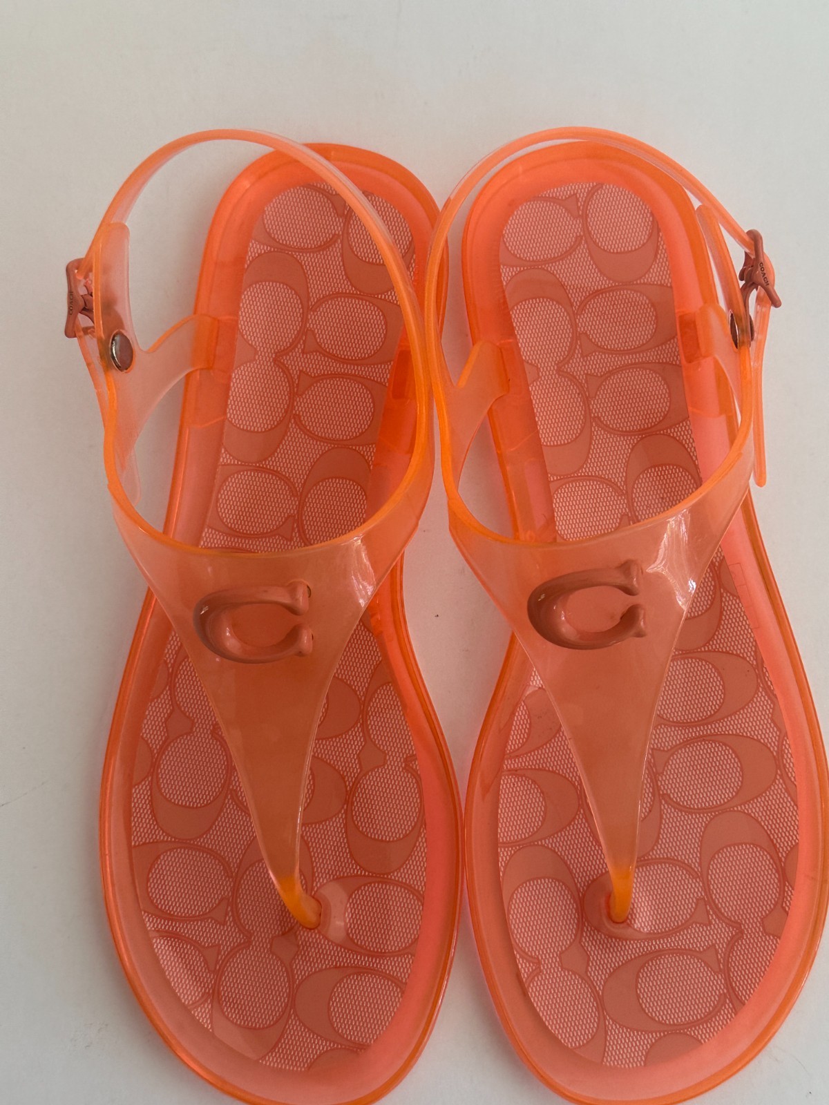 COACH Natalee Jelly Sandals SZ. 8 Orange Tangerine Logo Thong Sandals New Strap