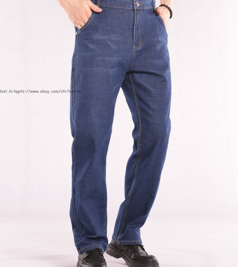 Men Plus Size Vintage Jeans Casual Straight Leg Denim Pants stretch Long Trouser