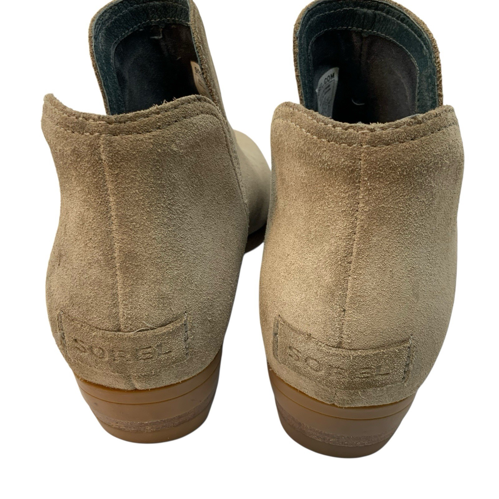 Sorel Lolla II Cut Out Bootie Beige Tan Camel Suede Pull On Ankle Boots Size 8