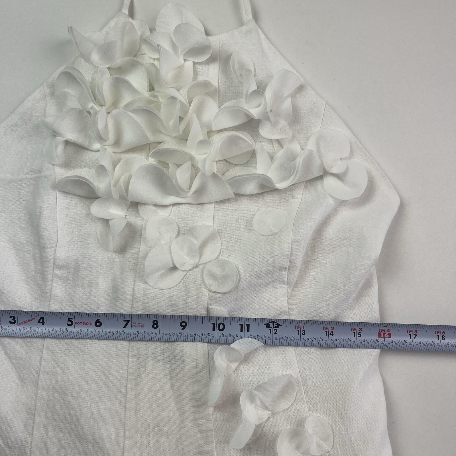 Caroline Constas Floral 3D Applique Halter Maxi Dress 10 White Linen Resort Euro