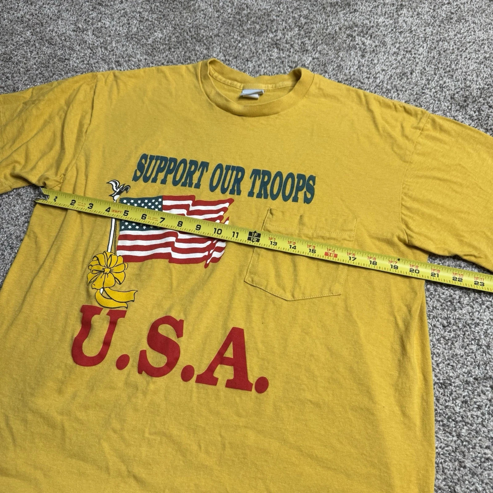 Vintage 90s Support Our Troops USA Military T Shirt Men’s Size Medium Yellow