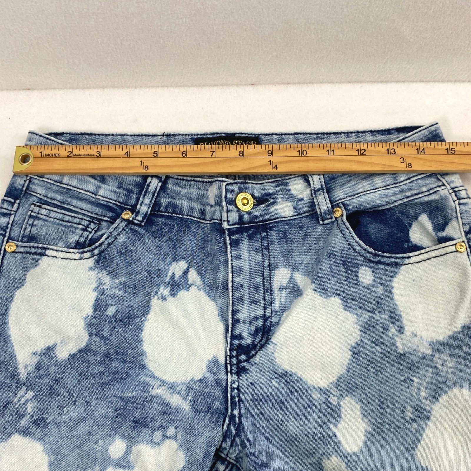 Diamond Stash Moto Skinny Jeans Womens 9 Acid Wash Bleach Blue Punk Edgy Grunge