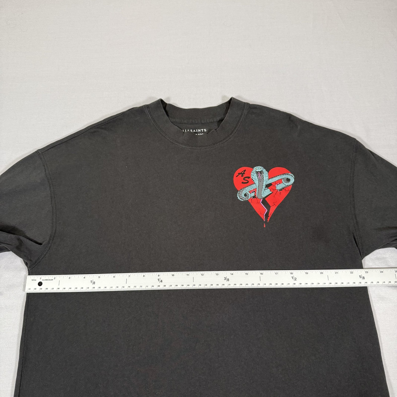 All Saints Shirt Mens Medium Black Oversized Snake Heart Tee Organic Cotton Gym