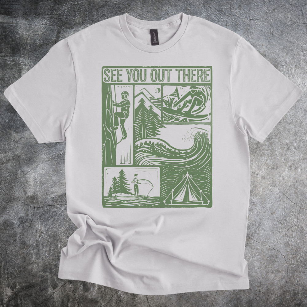 Outdoor Adventure Shirt Nature Sports Graphic Tshirt Gray Cotton Short Sleeve