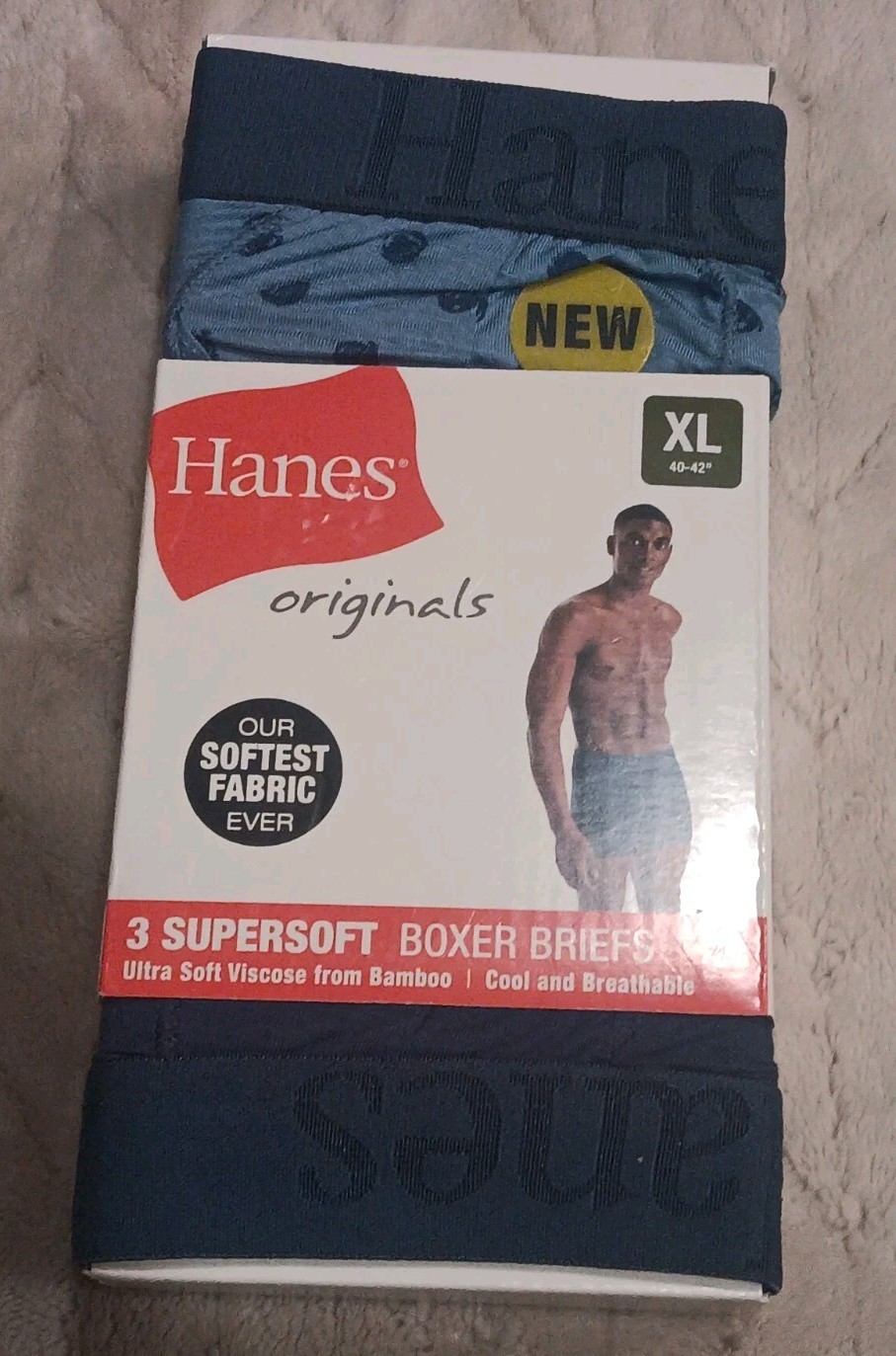 Men’s Hanes Originals 3 Pack Tagless SuperSoft Boxer Briefs Size 2XL 44-46