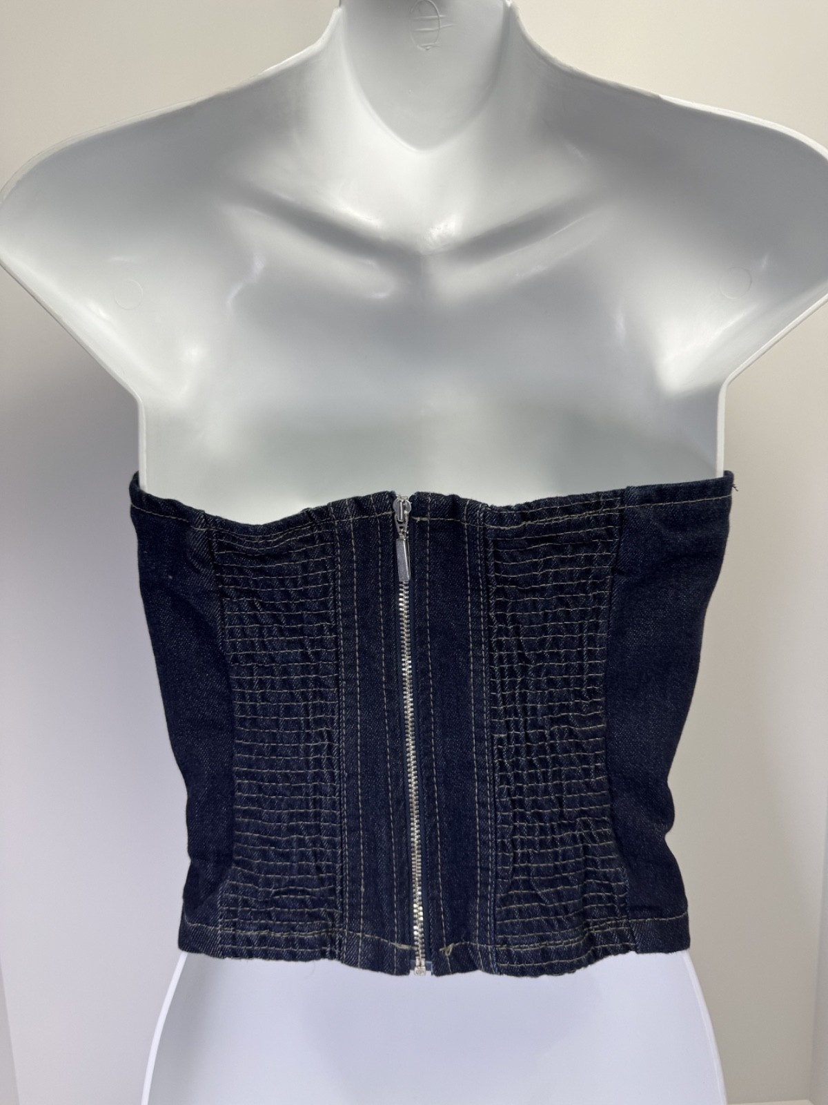 Zara Denim Bustier Corset Top NWT Size S Strapless Blue Jean Y2k Western
