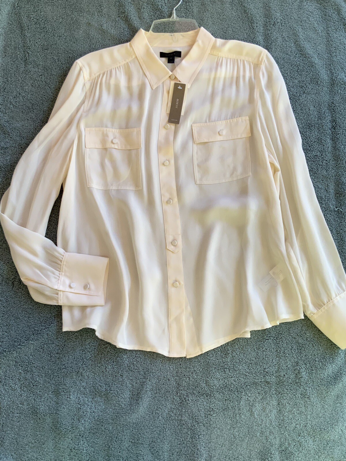 JCREW NWT SZ.-(14) LONG SLEEVE SHIRT 100%-SILK IVORY