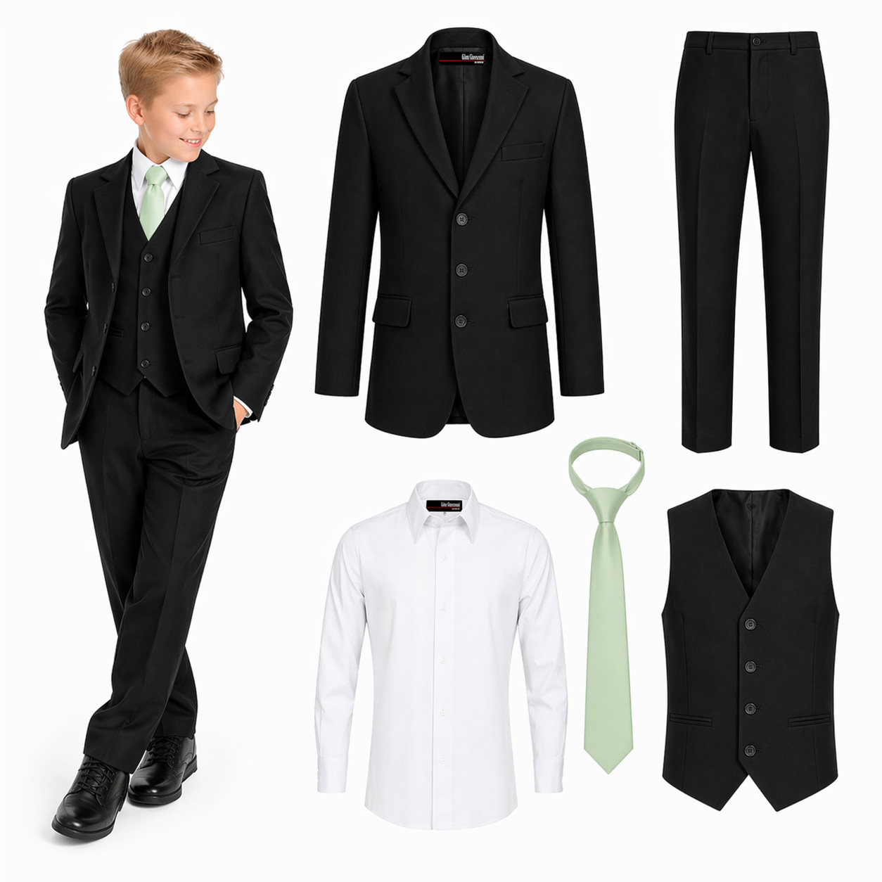 Boys 5 Piece Suit Set Wedding Ring Boy Formal Outfit Jacket Vest Pants Shirt Tie