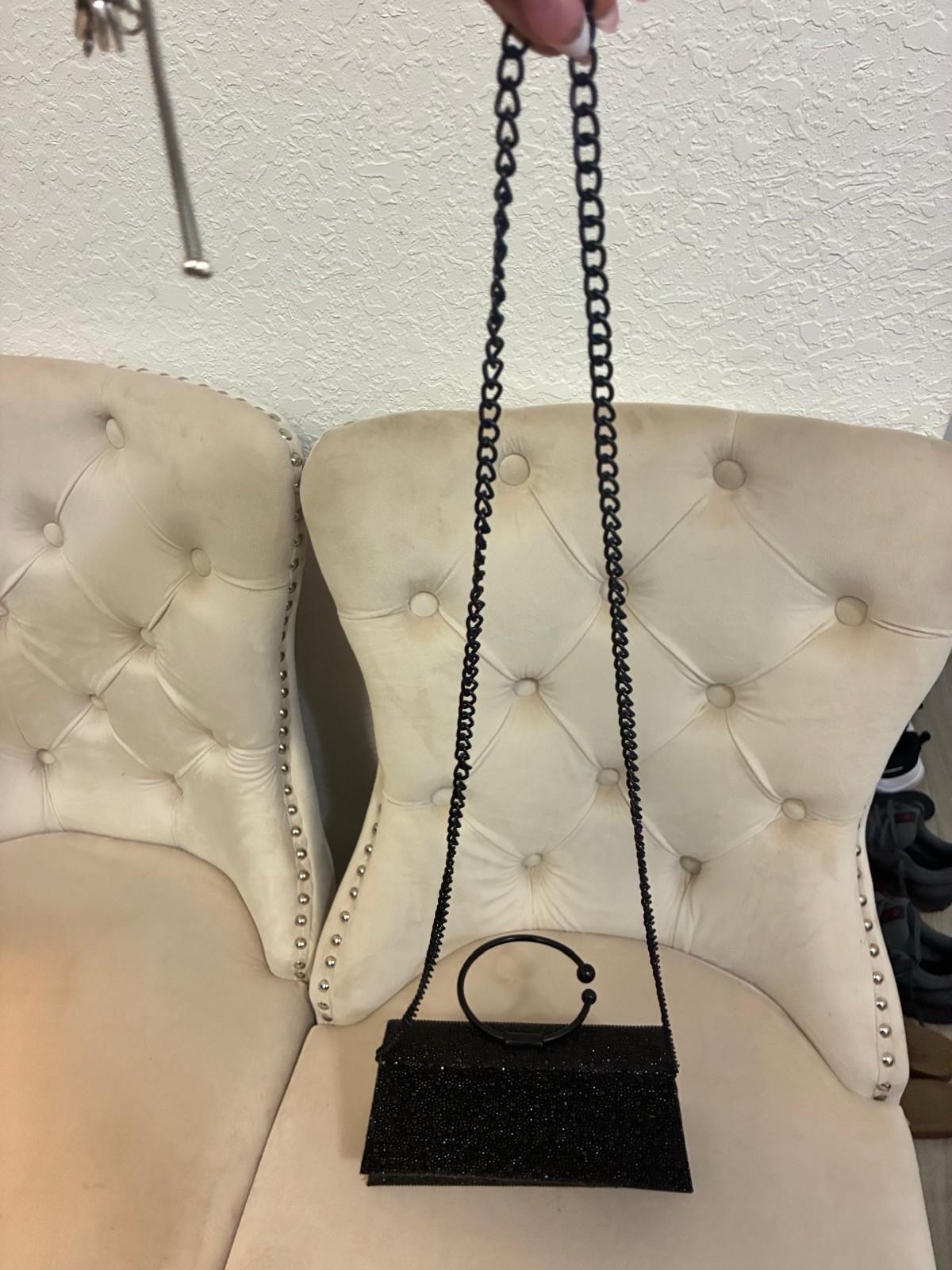 Women’s Black Rhinestone Evening Clutch Ring Top Handle Chain Strap Magnetic