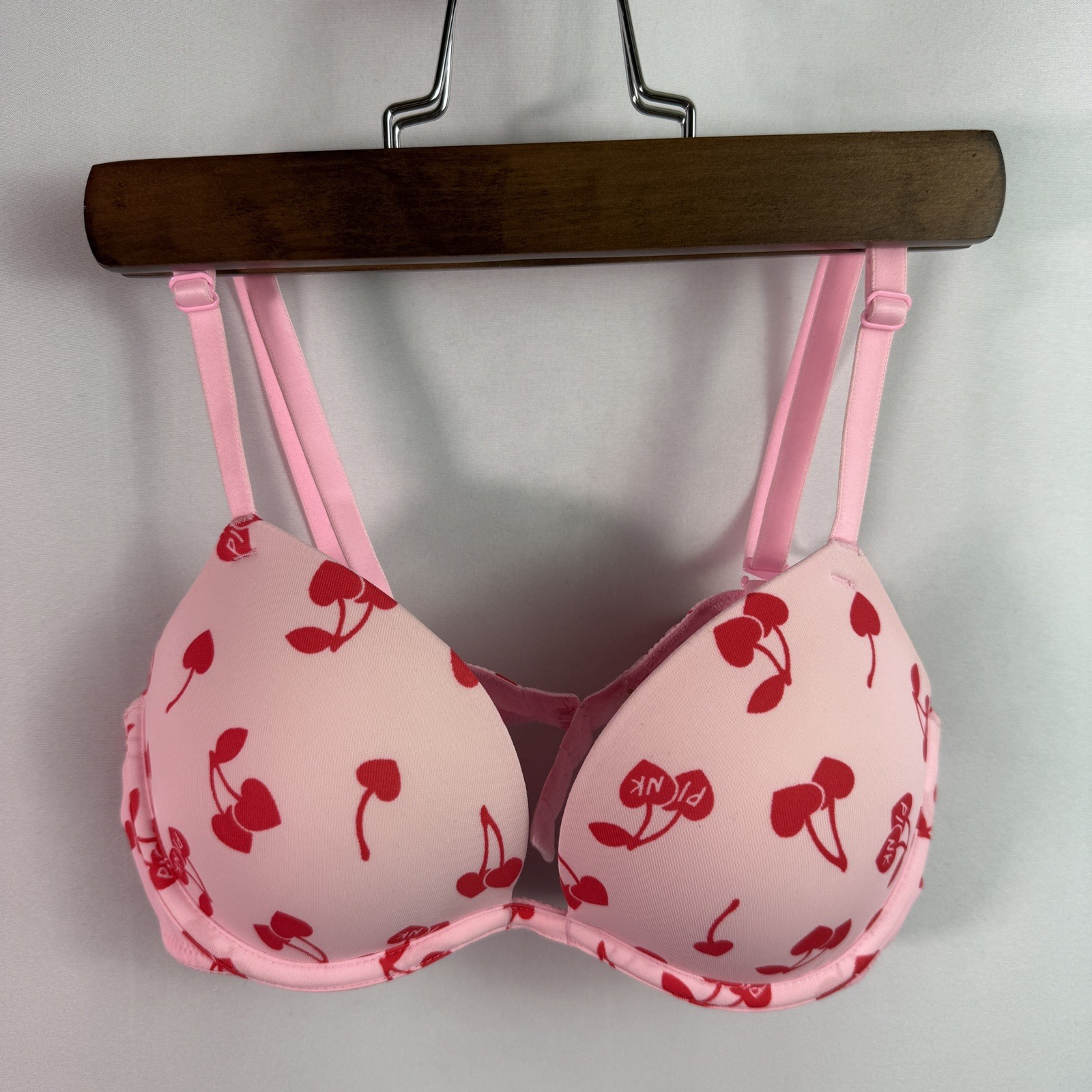 Victoria’s Secret PINK Sexy Pushup Bra 32a Color Pink and Red Heart Cherries VS
