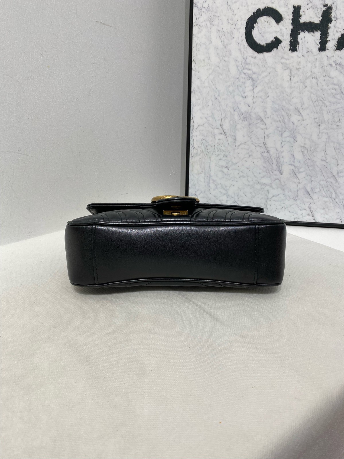 Gucci GG Marmont Small 22cm Black Gold Leather Chain Crossbody Bag Duty Paid