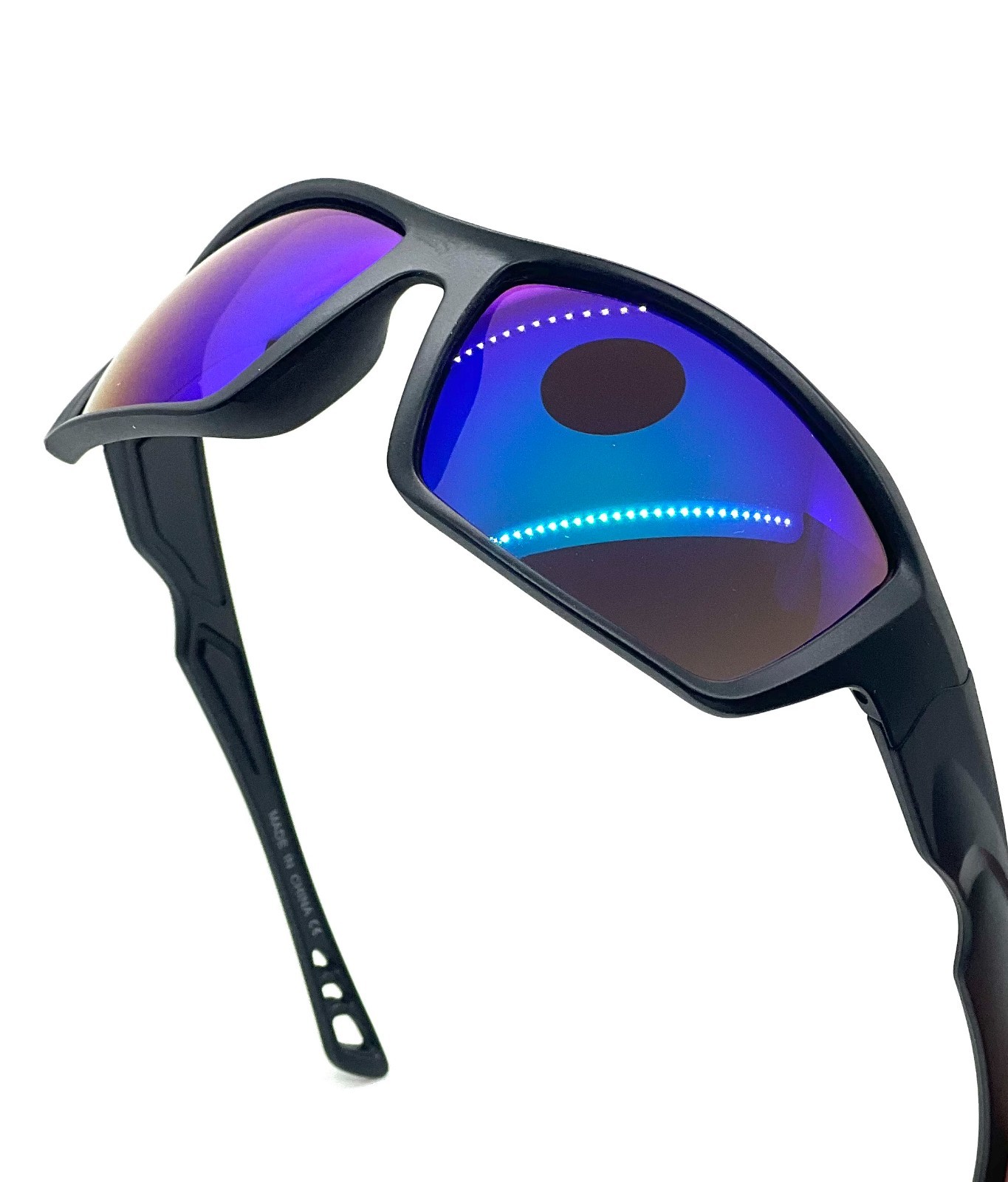 Driving Sunglasses Blue Mirror Lens Black Frame Classic Shades Confortable Sport