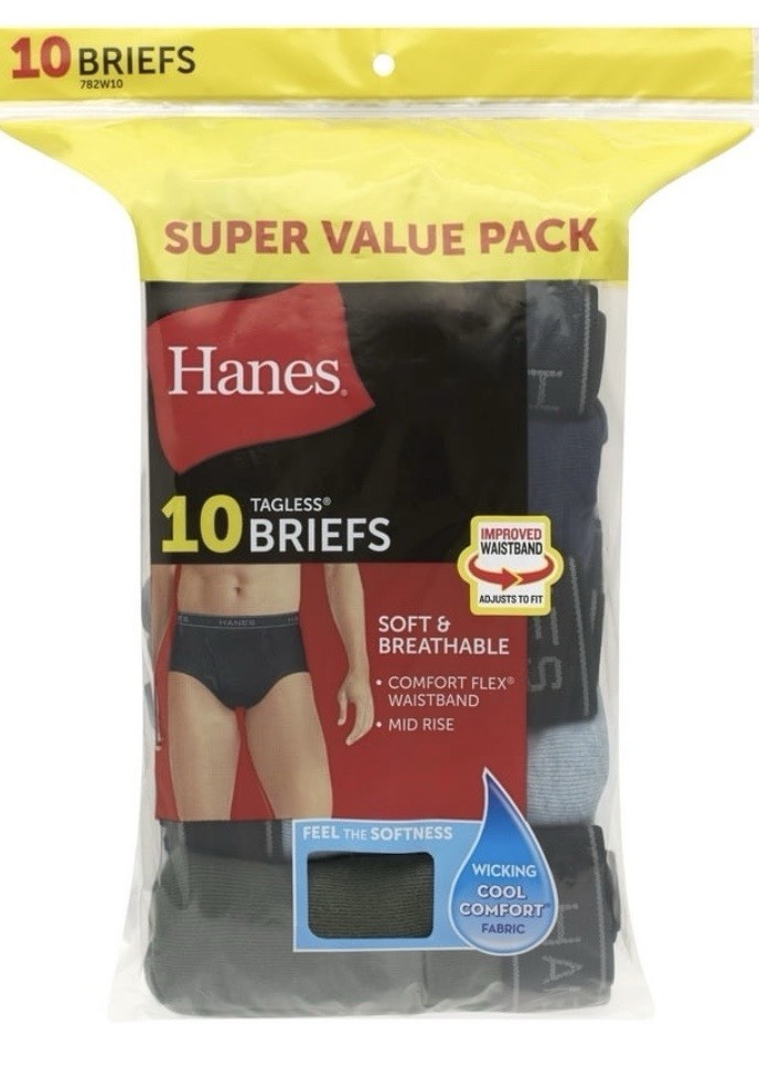 10 Pack Hanes Men’s Briefs Medium Tagless Comfort Flex Waistband Wicking