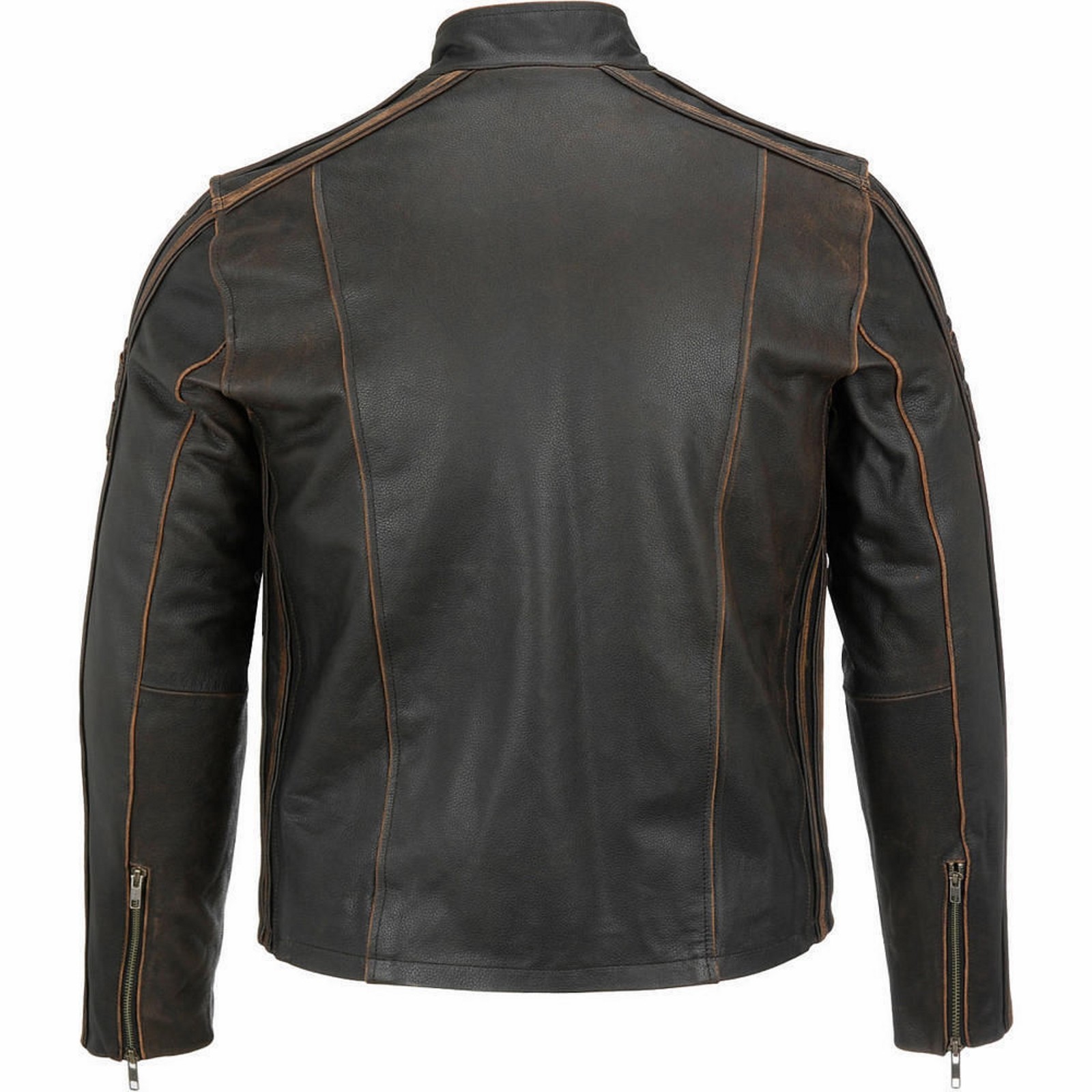 Men’s Distressed Leather RUB-OFF Jacket Vintage Black Retro Biker Racer Coat