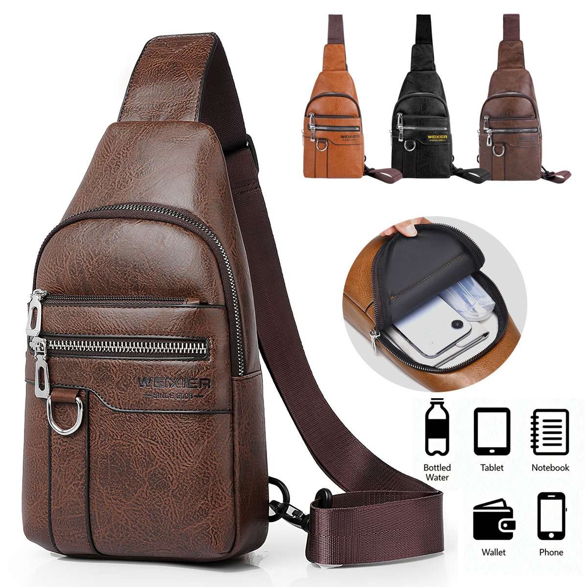 Men’s Leather Sling Backpack Shoulder Bag Travel Casual Crossbody Chest Pack US