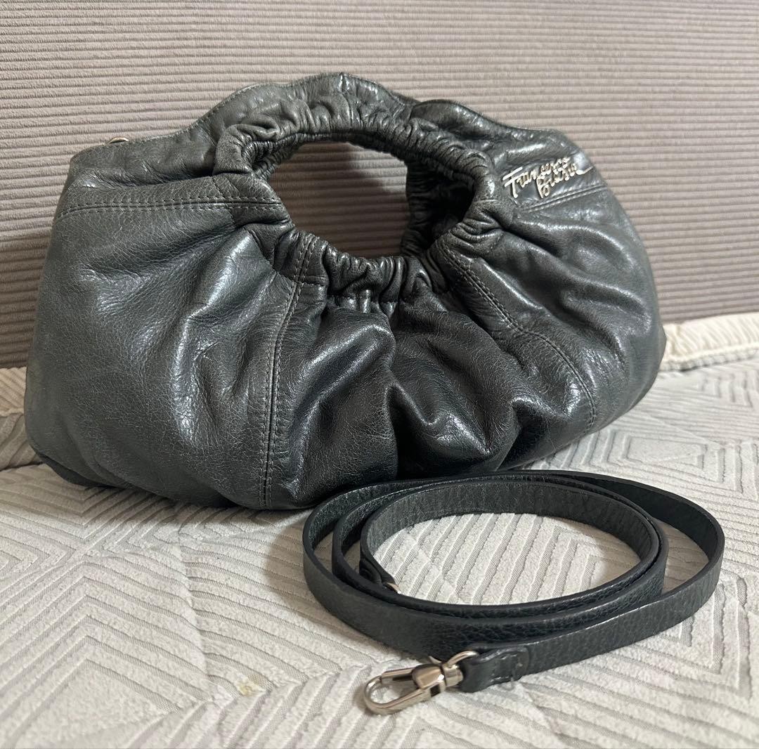 FRANCESCO BIASIA Leather 2way Shoulder Bag Gray