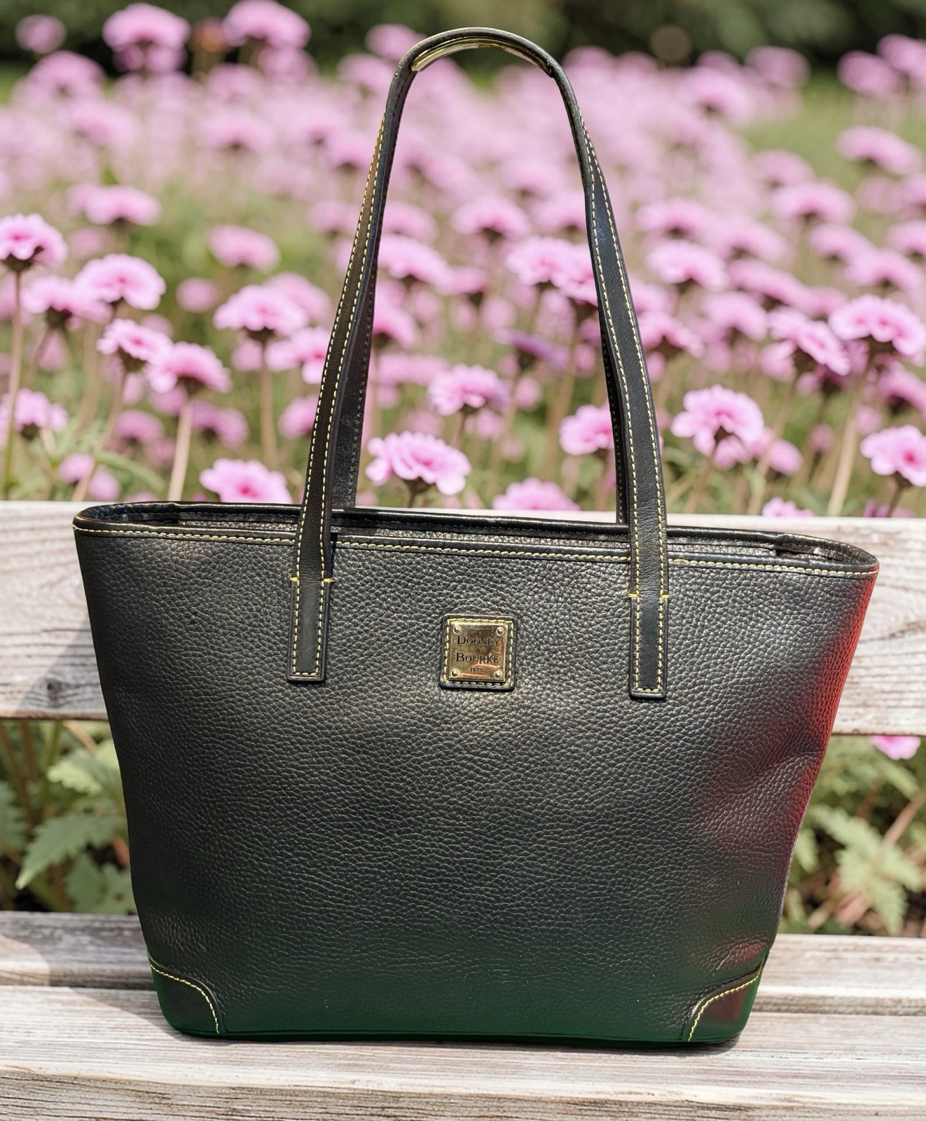 Dooney Bourke Black Pebble Leather Charleston Tote Shopper Shoulder Bag Purse