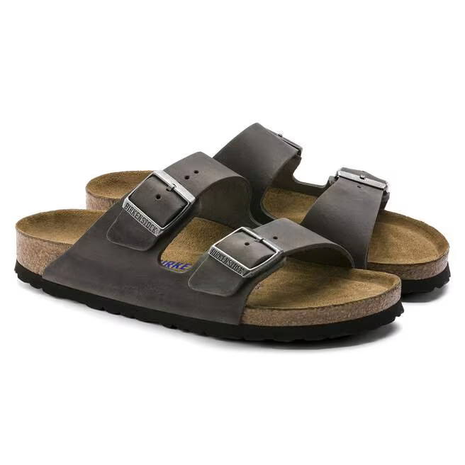 Birkenstock Arizona Soft Footbed Oiled Leather Unisex Sandals Blue,Khaki, Iron