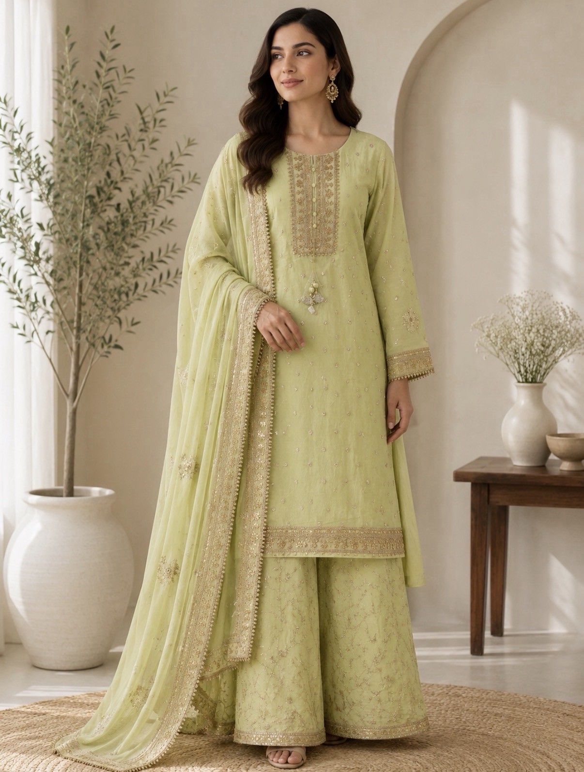 Indian Pakistani Traditional Mehndi Wedding Party Wear Salwar Kameez Suit M New