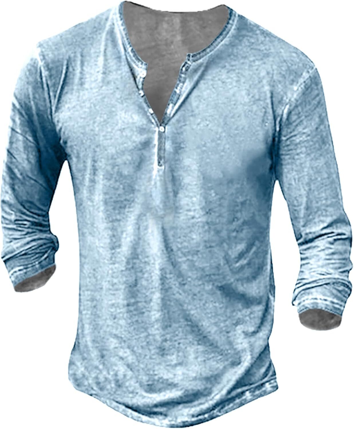 Mens Summer Henley Casual Tee Tops Short Sleeve V Neck Holiday Pullover T Shirt