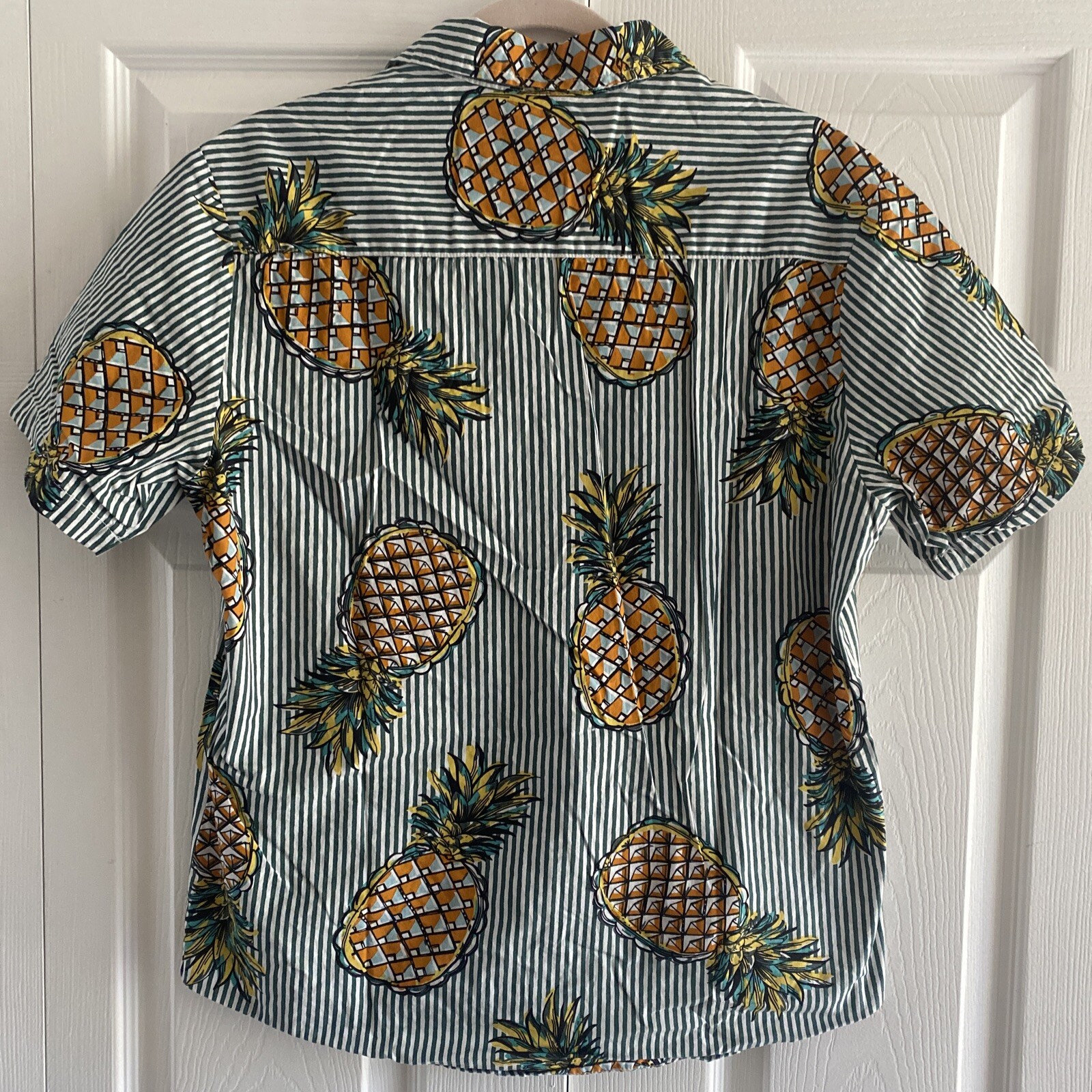 VatPave Pineapple Striped Hawaiian Mens Size M Tropical Shirt Vacation Cruise