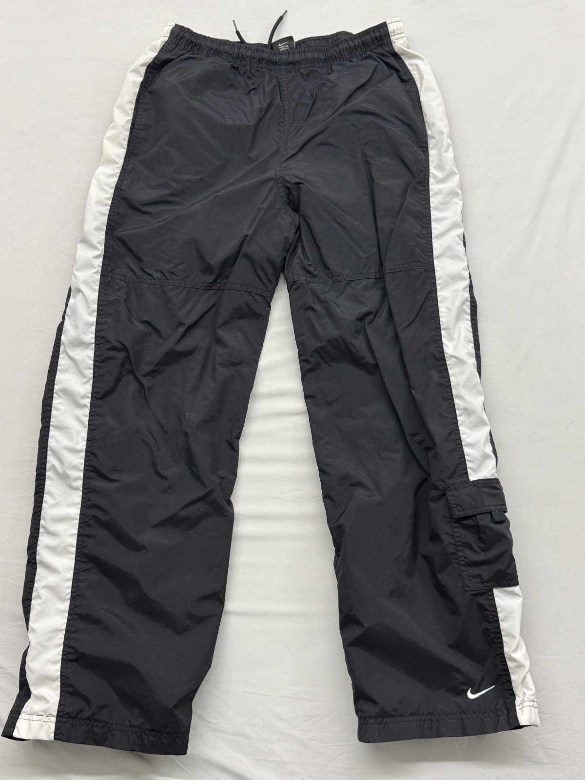 Vintage Nike Grey Tag Cargo Track Pants Black White Striped Baggy S