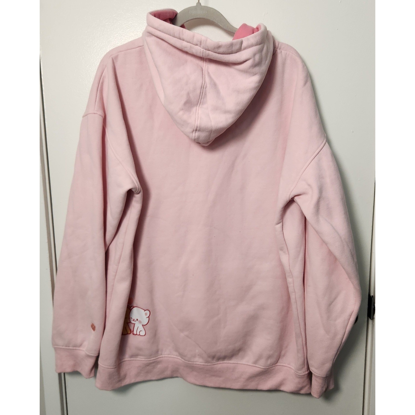 Milkmochabear Official Smooch & Snuggle Pink Fleece Hoodie Heavy Embroidered XXL