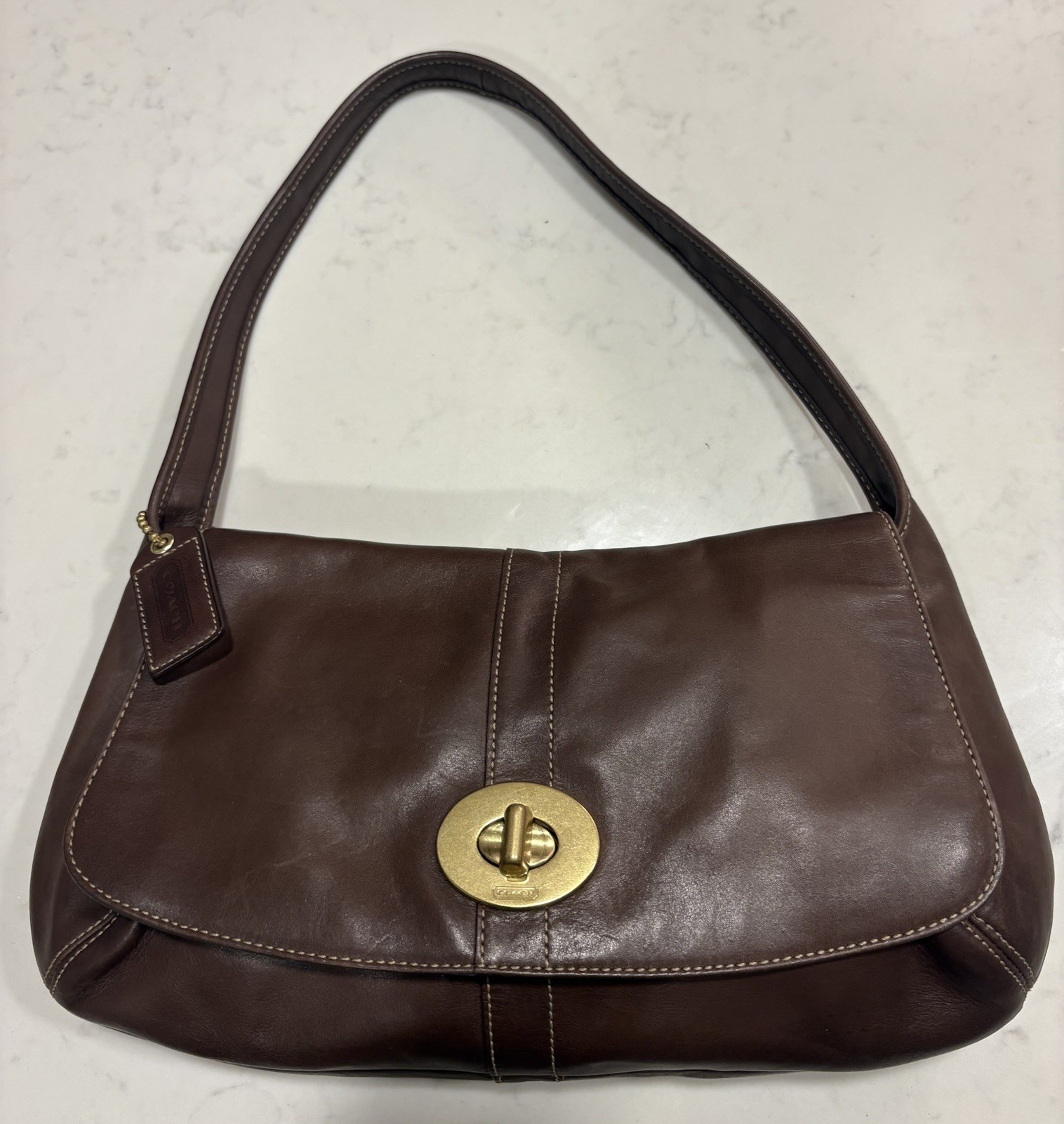Coach Vintage Y2K Turn Lock Flap Ergo Chocolate Brown Calfskin Leather 11254 EUC