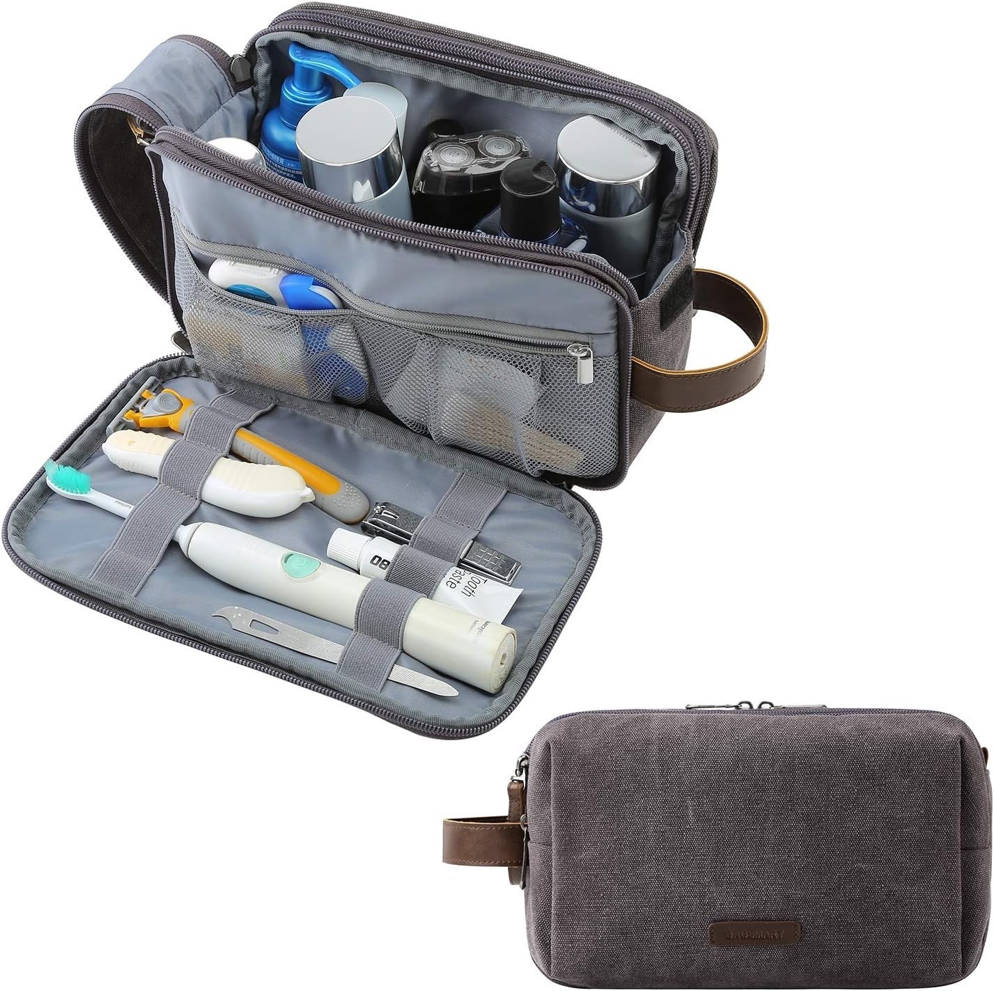 NEW BAGSMART Men’s Canvas Toiletry Bag Travel Shaving Organizer Gray Medium