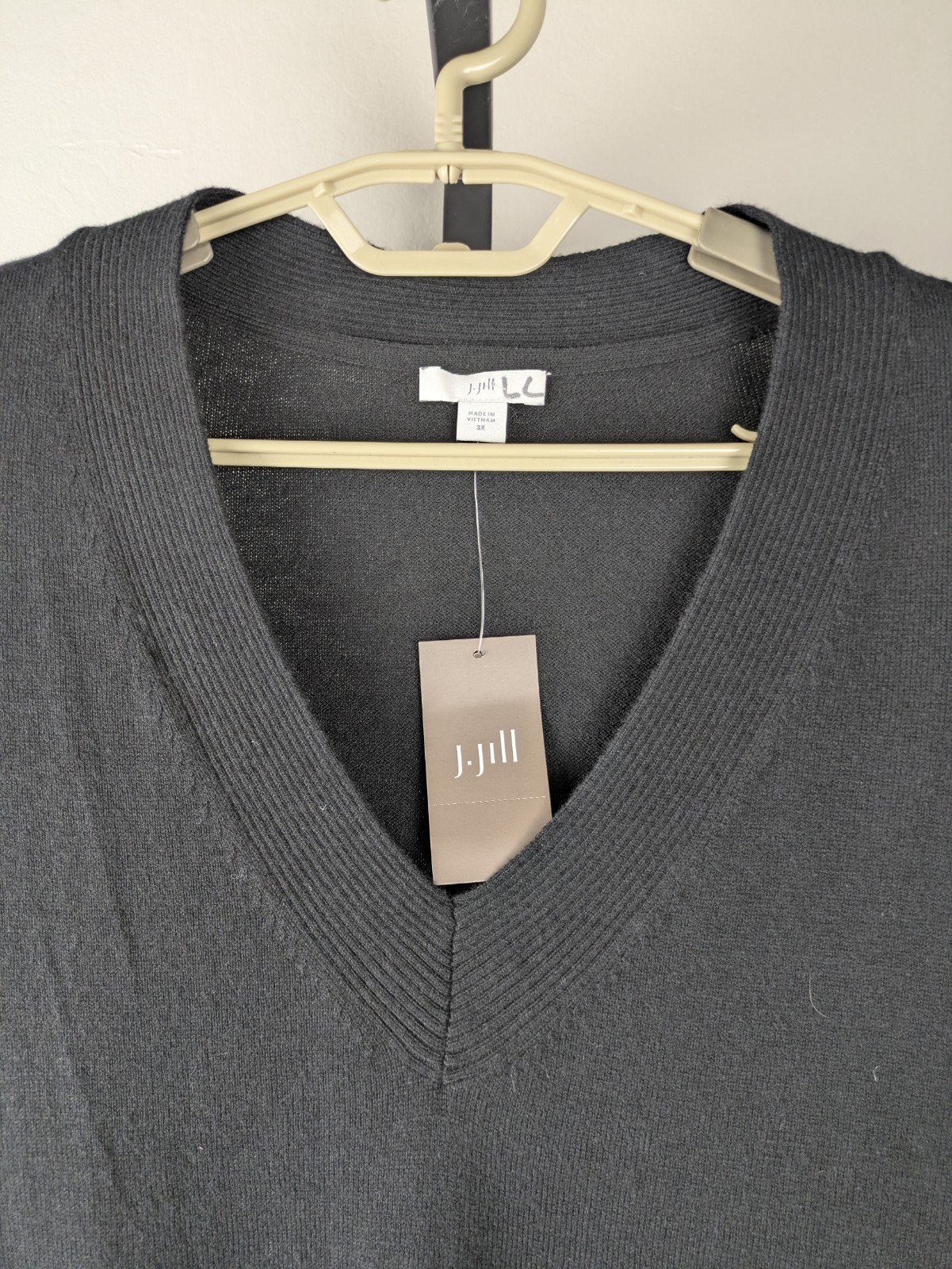 NWT J.Jill size 3X black v-neck pullover sweater cotton nylon blend