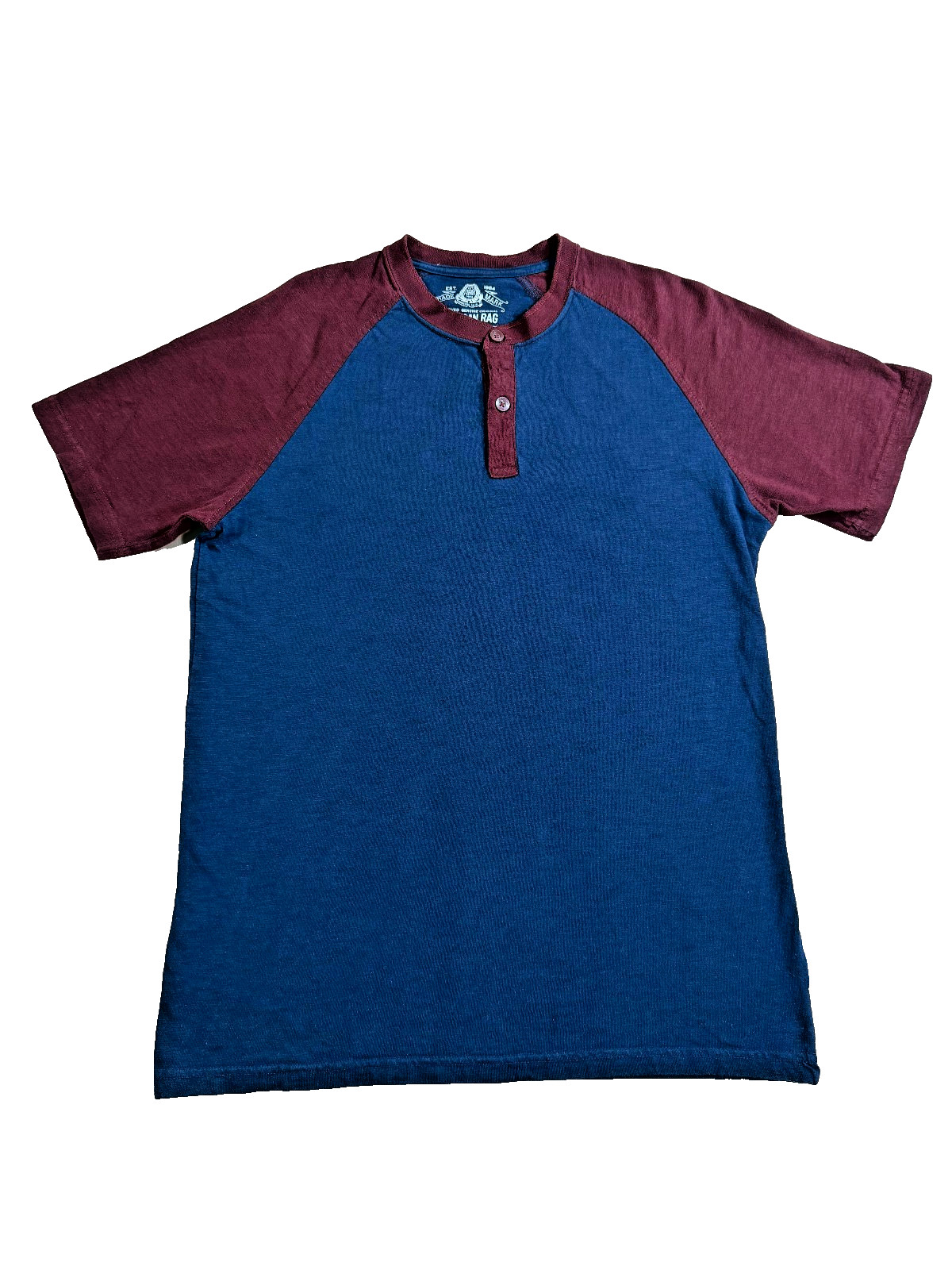 American Rag Mens Medium Maroon Navy Raglan Henley T-Shirt Short Sleeve