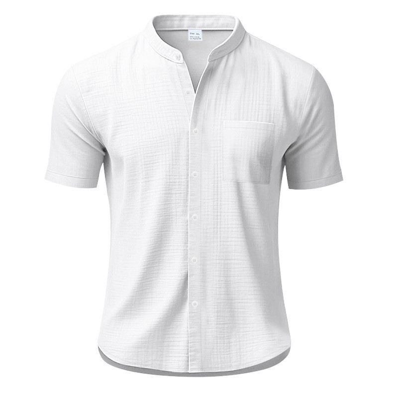 Summer Solid Stand Collar Pocket Loose Casual Shirt Tee